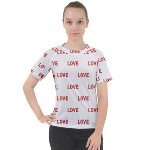 Flower Decorated Love Text Motif Print Pattern Women s Sport Raglan Tee by dflcprintsclothing