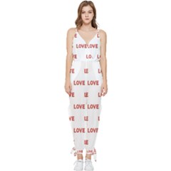 Flower Decorated Love Text Motif Print Pattern Sleeveless Tie Ankle Jumpsuit by dflcprintsclothing