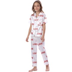 Flower Decorated Love Text Motif Print Pattern Kids  Satin Short Sleeve Pajamas Set by dflcprintsclothing