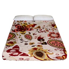 Red Floral Baatik Print Red Floral Baatik Print Fitted Sheet (king Size) by designsbymallika