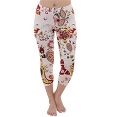 Red Floral Baatik Print Red Floral Baatik Print Capri Winter Leggings  by designsbymallika