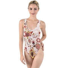 Red Floral Baatik Print Red Floral Baatik Print High Leg Strappy Swimsuit by designsbymallika