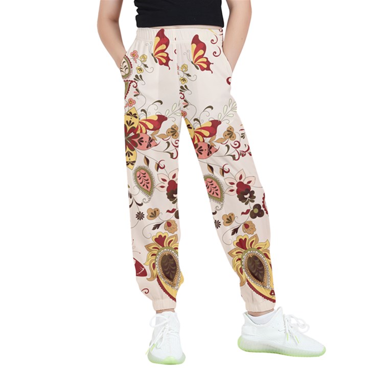 Red Floral Baatik Print Red Floral Baatik Print Kids  Elastic Waist Pants