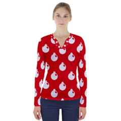 Christmas 007 Large V-neck Long Sleeve Top