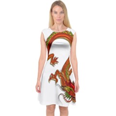 Dragon Art Glass Metalizer China Capsleeve Midi Dress