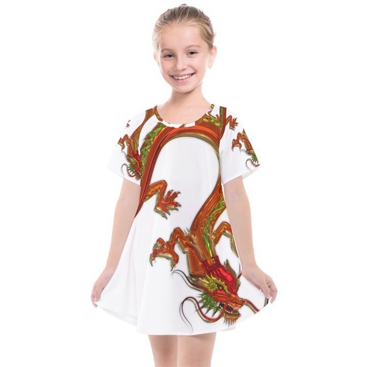 Dragon Art Glass Metalizer China Kids  Smock Dress