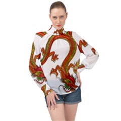 Dragon Art Glass Metalizer China High Neck Long Sleeve Chiffon Top by HermanTelo