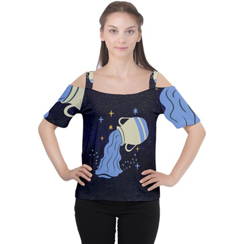 Aquarius Horoscope Astrology Zodiac Cutout Shoulder Tee by Mariart