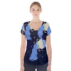 Aquarius Horoscope Astrology Zodiac Short Sleeve Front Detail Top by Mariart