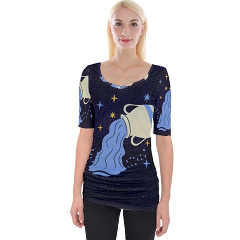 Aquarius Horoscope Astrology Zodiac Wide Neckline Tee by Mariart