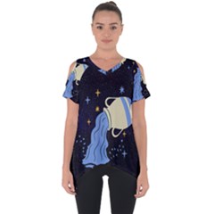 Aquarius Horoscope Astrology Zodiac Cut Out Side Drop Tee by Mariart