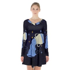 Aquarius Horoscope Astrology Zodiac Long Sleeve Velvet V-neck Dress