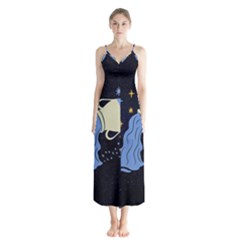 Aquarius Horoscope Astrology Zodiac Button Up Chiffon Maxi Dress by Mariart