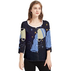 Aquarius Horoscope Astrology Zodiac Chiffon Quarter Sleeve Blouse by Mariart