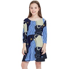 Aquarius Horoscope Astrology Zodiac Kids  Quarter Sleeve Skater Dress by Mariart