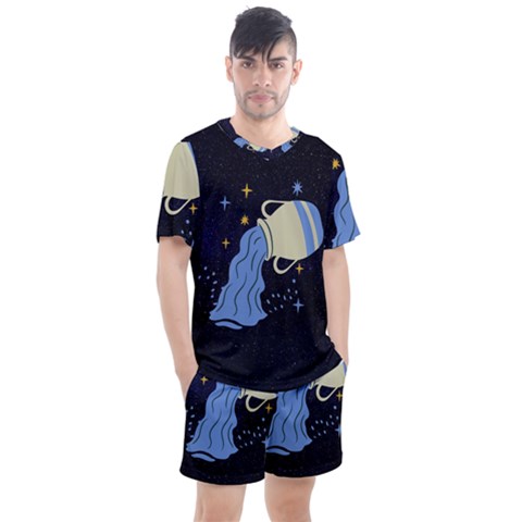 Aquarius Horoscope Astrology Zodiac Men s Mesh Tee And Shorts Set by Mariart