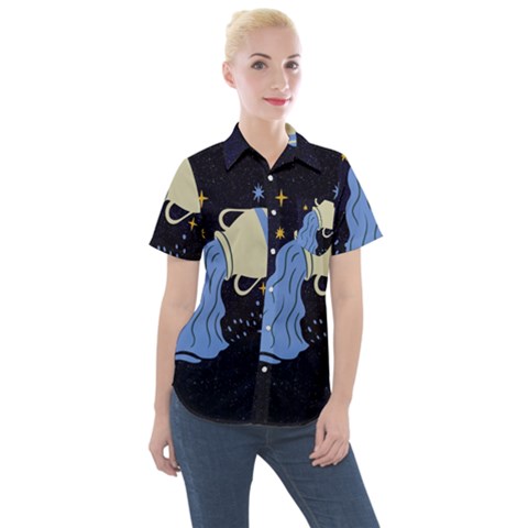 Aquarius Horoscope Astrology Zodiac Women s Short Sleeve Pocket Shirt by Mariart