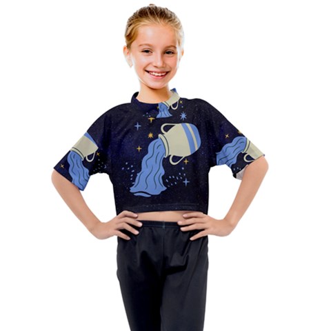 Aquarius Horoscope Astrology Zodiac Kids Mock Neck Tee by Mariart