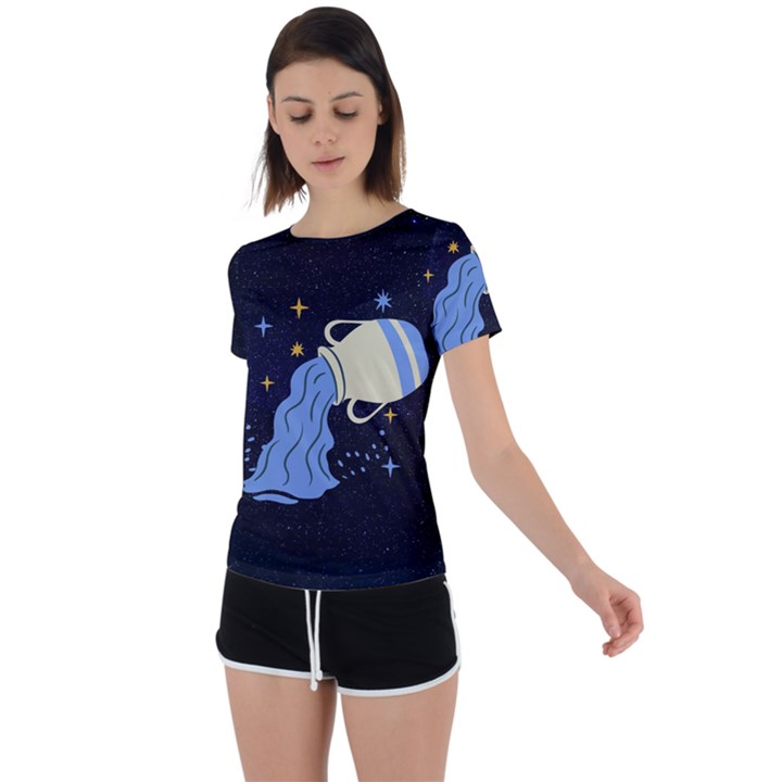 Aquarius Horoscope Astrology Zodiac Back Circle Cutout Sports Tee