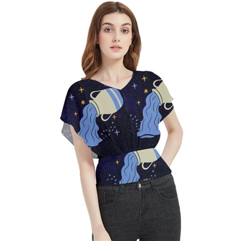 Aquarius Horoscope Astrology Zodiac Butterfly Chiffon Blouse by Mariart