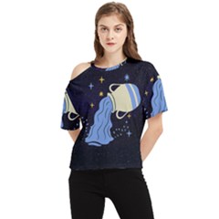 Aquarius Horoscope Astrology Zodiac One Shoulder Cut Out Tee by Mariart