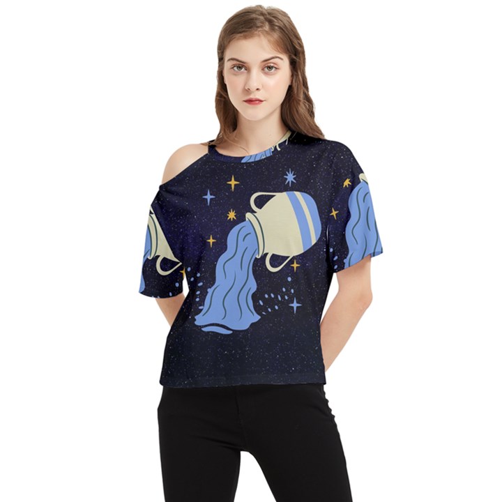 Aquarius Horoscope Astrology Zodiac One Shoulder Cut Out Tee