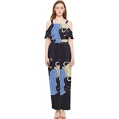 Aquarius Horoscope Astrology Zodiac Draped Sleeveless Chiffon Jumpsuit by Mariart