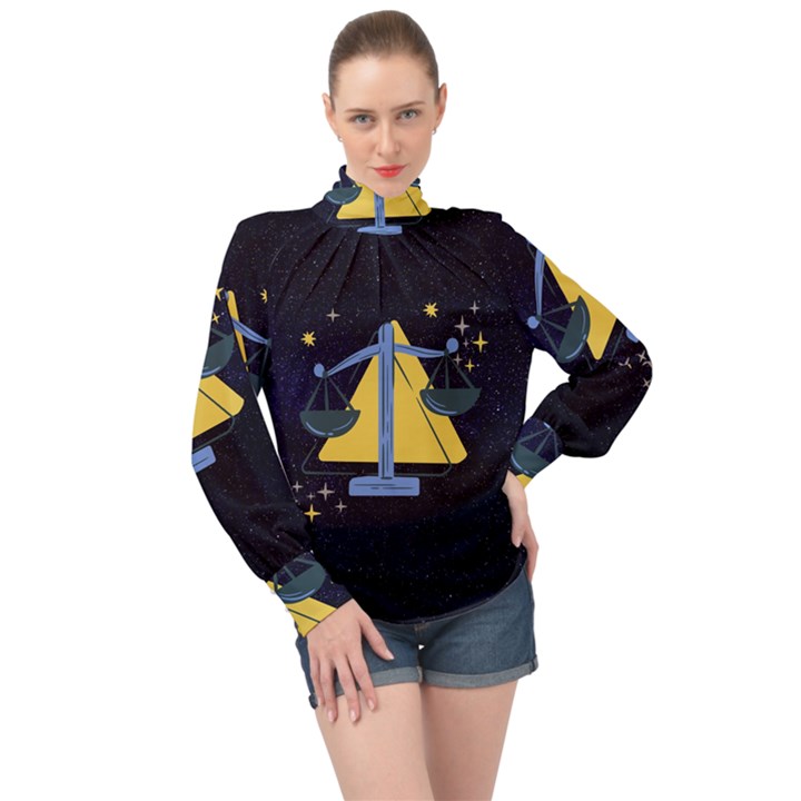 Horoscope Libra Astrology Zodiac High Neck Long Sleeve Chiffon Top