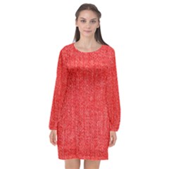 Red Denim Design  Long Sleeve Chiffon Shift Dress 