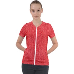 Red Denim Design  Short Sleeve Zip Up Jacket