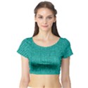 Green Denim Short Sleeve Crop Top View1