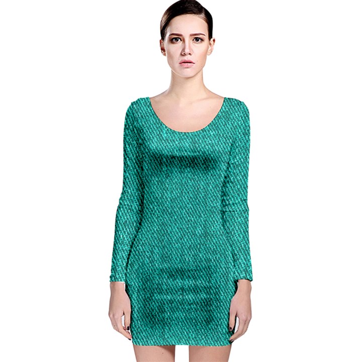 Green Denim Long Sleeve Bodycon Dress