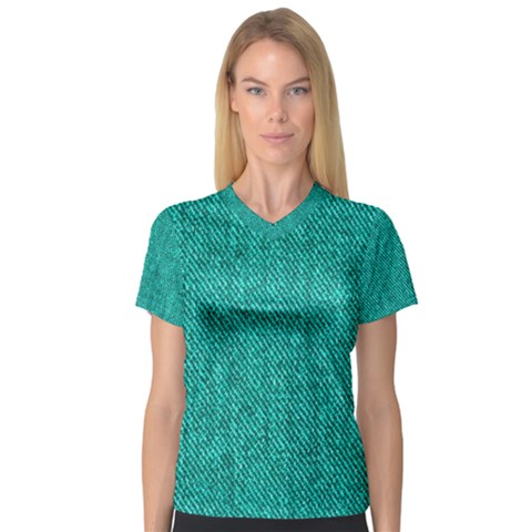 Green Denim V-neck Sport Mesh Tee by ArtsyWishy