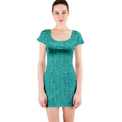 Green Denim Short Sleeve Bodycon Dress