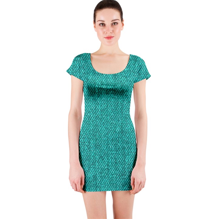 Green Denim Short Sleeve Bodycon Dress