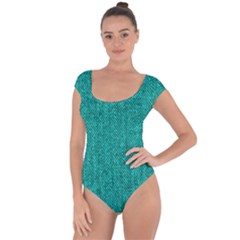 Green Denim Short Sleeve Leotard 