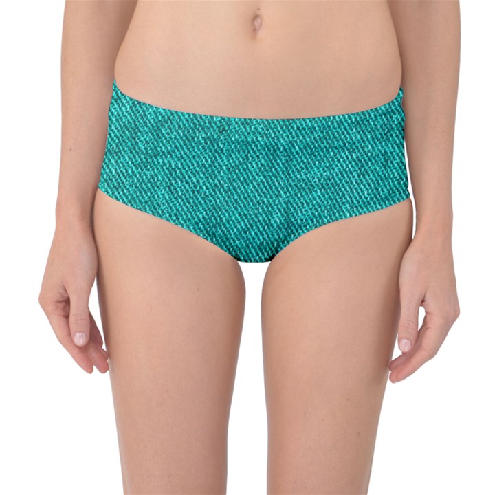 Green Denim Mid-Waist Bikini Bottoms