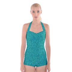 Green Denim Boyleg Halter Swimsuit 