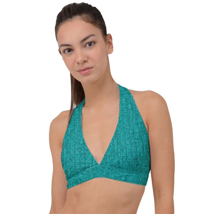 Green Denim Halter Plunge Bikini Top