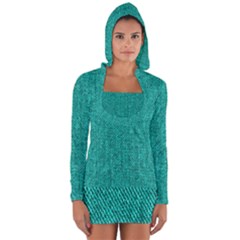 Green Denim Long Sleeve Hooded T-shirt