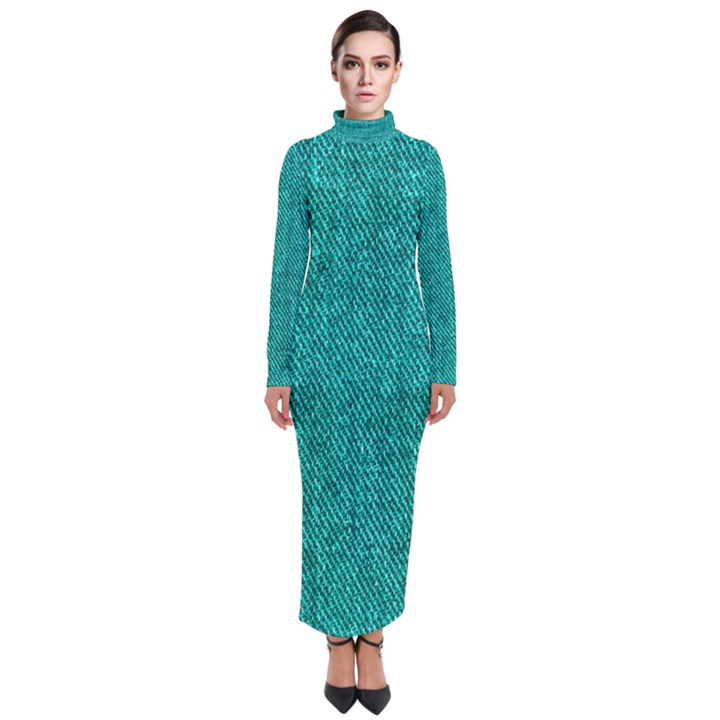 Green Denim Turtleneck Maxi Dress