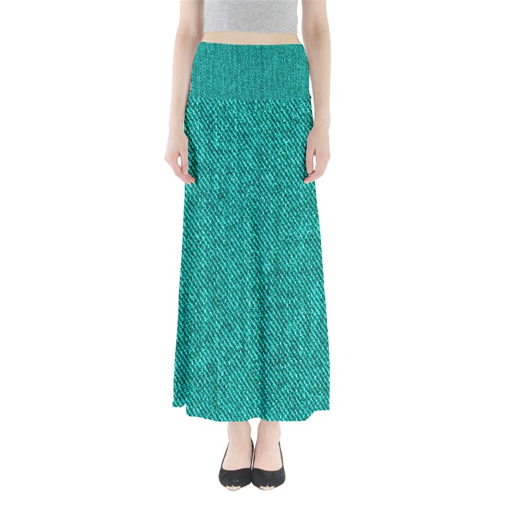 Green Denim Full Length Maxi Skirt