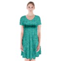 Green Denim Short Sleeve V-neck Flare Dress View1