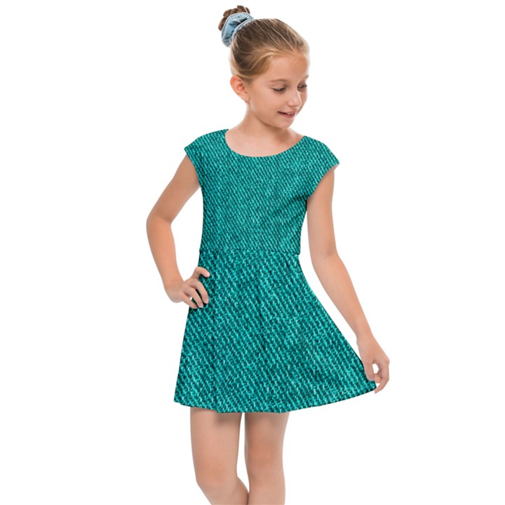 Green Denim Kids  Cap Sleeve Dress