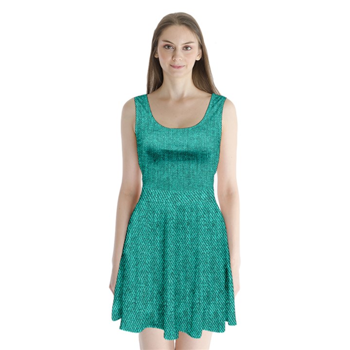 Green Denim Split Back Mini Dress 