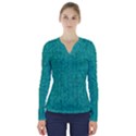 Green Denim V-Neck Long Sleeve Top View1