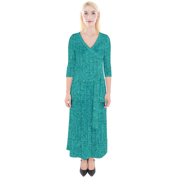 Green Denim Quarter Sleeve Wrap Maxi Dress