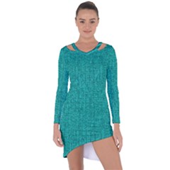 Green Denim Asymmetric Cut-Out Shift Dress