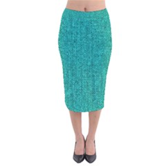 Green Denim Velvet Midi Pencil Skirt