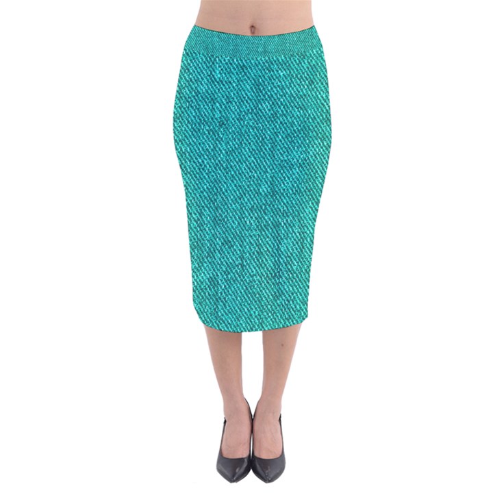 Green Denim Velvet Midi Pencil Skirt